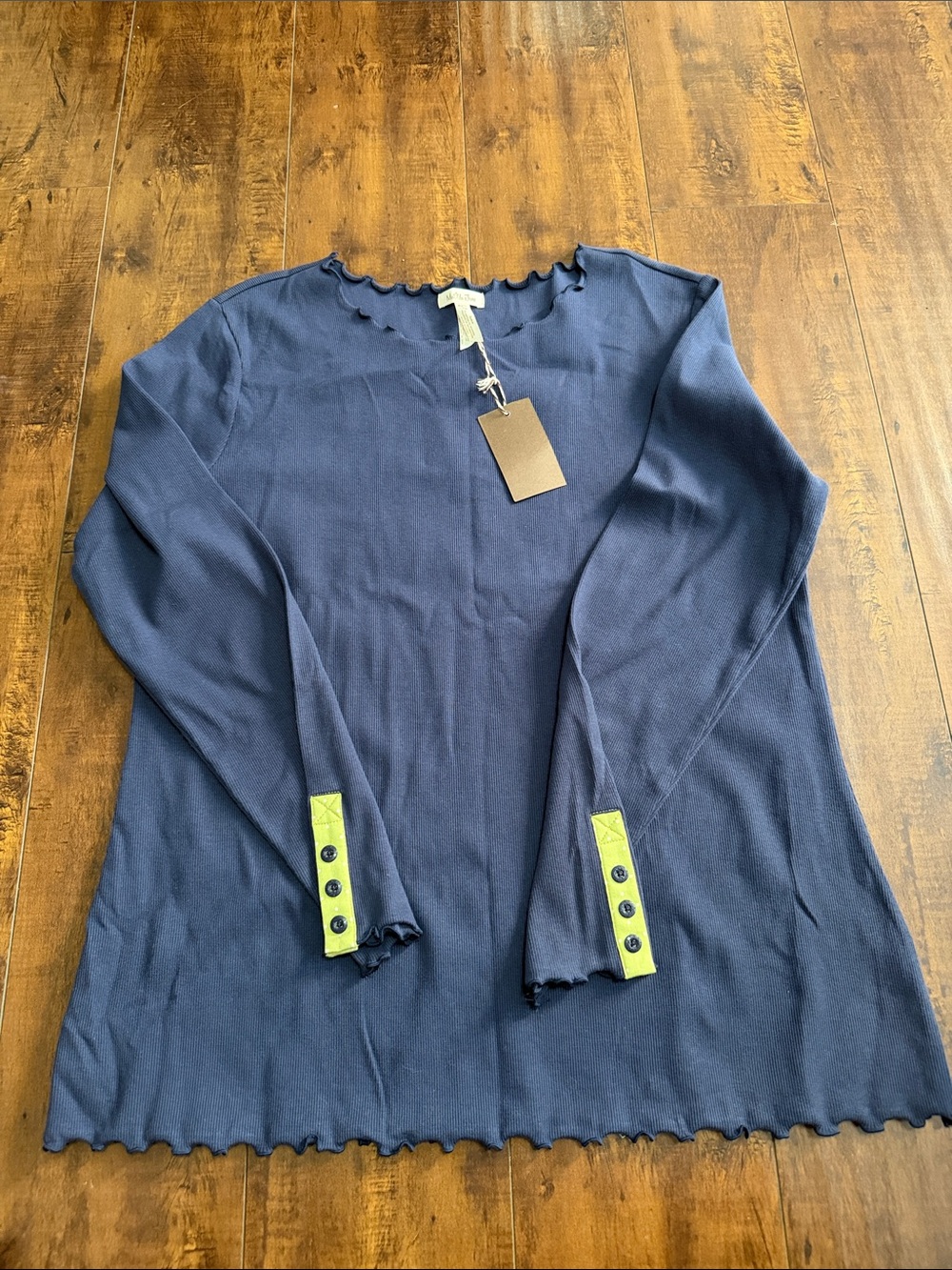 Matilda Jane Navy Long Sleeve Top with Lime Cuff Accents